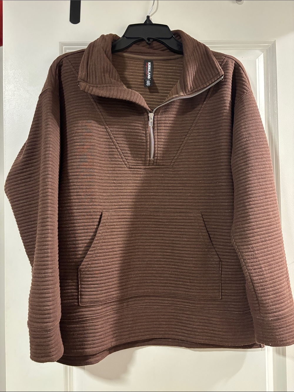 Kirkland Brown Ribbed Half-Zip Pullover Sweathirt